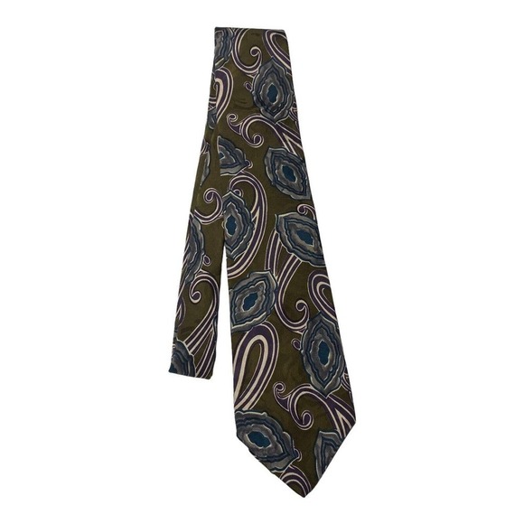 CHRISTIAN DIOR Monsieur Mens Tie made in USA Silk Tie Green Paisley Necktie - Picture 1 of 5